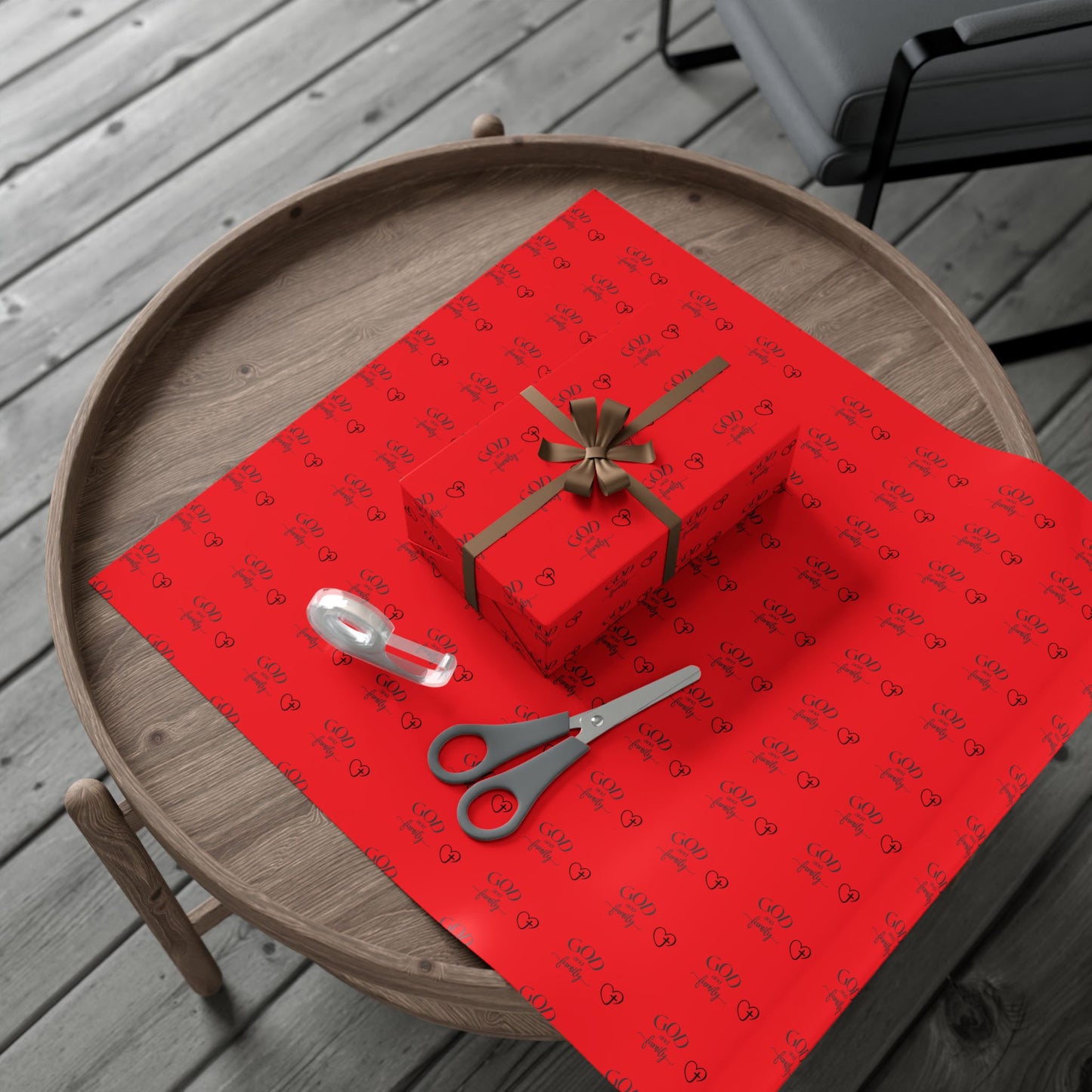 God and Family Wrapping Paper- Red