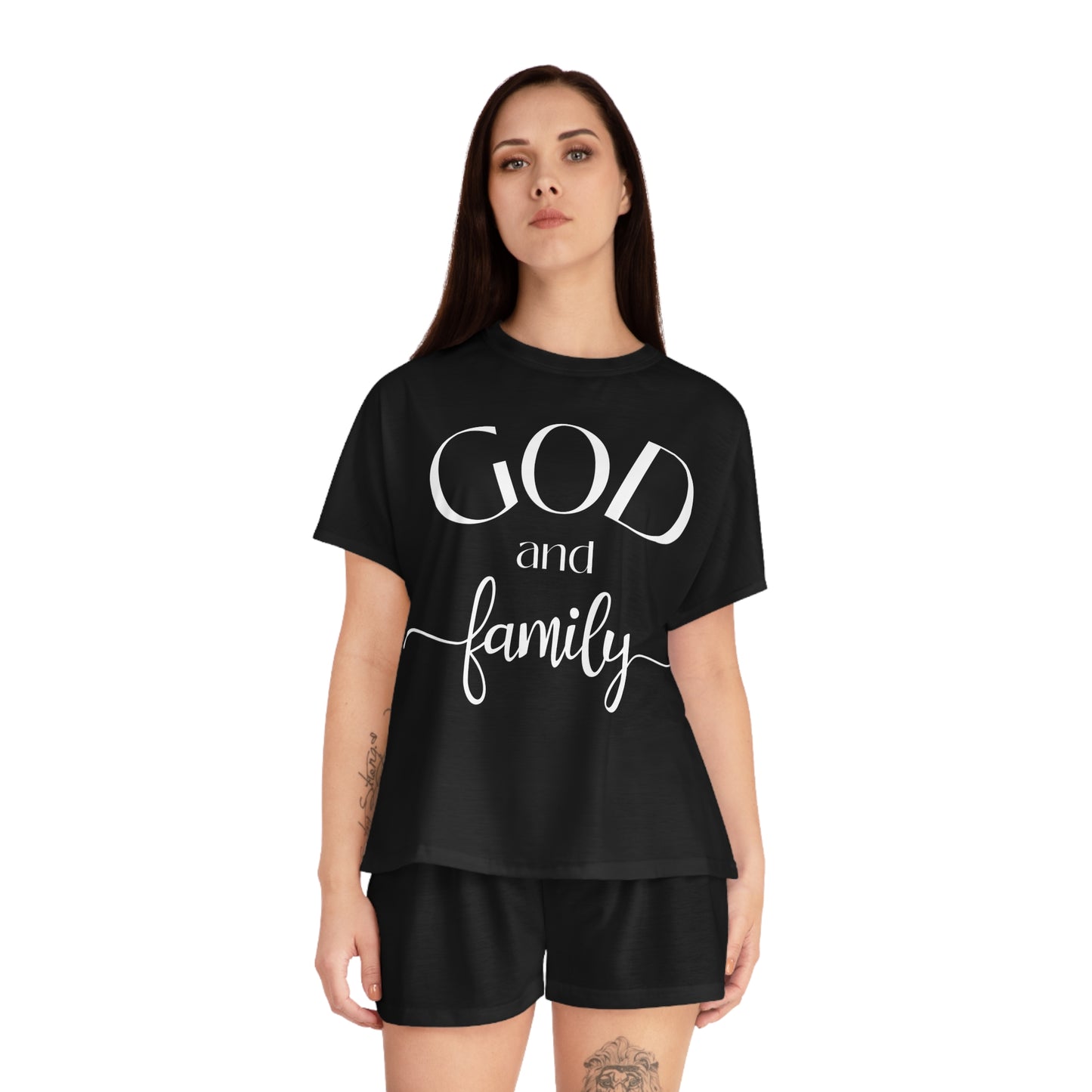 God and Family Women's Short Pajama Set (AOP)